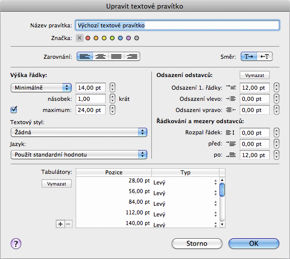 Upravit textové pravítko