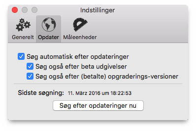 Opdater indstillinger