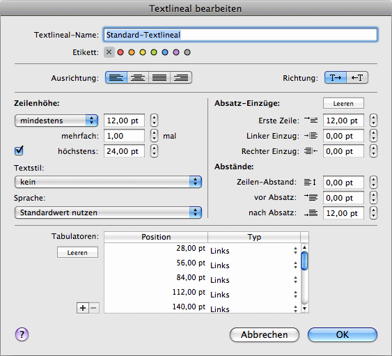 Textlineal bearbeiten