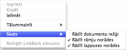 Dokumenta lappuses konteksta izvēlne