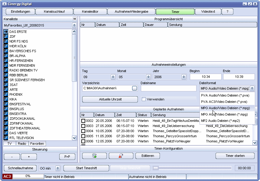 Cinergy Digital zeichnet die Filme auf